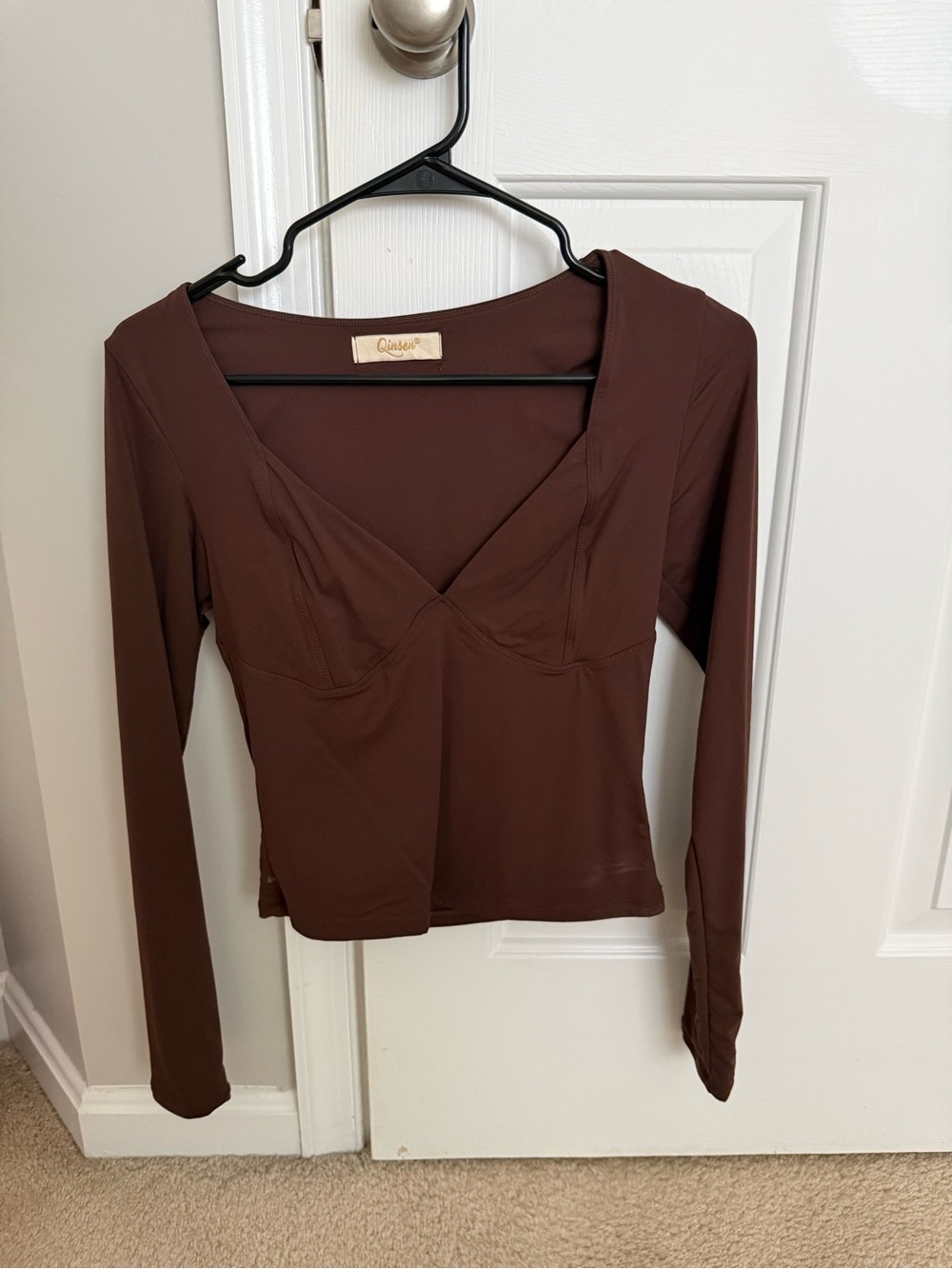 Cider Chocolate Brown Long Sleeve V-Neck Top